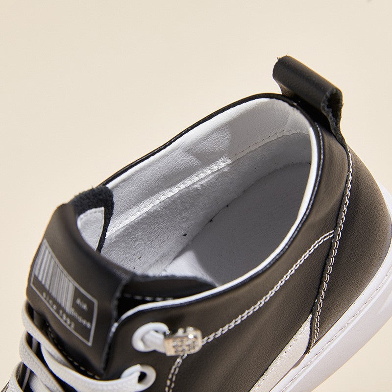 Soft Genuine Leather Lace-Up Court Sneakers