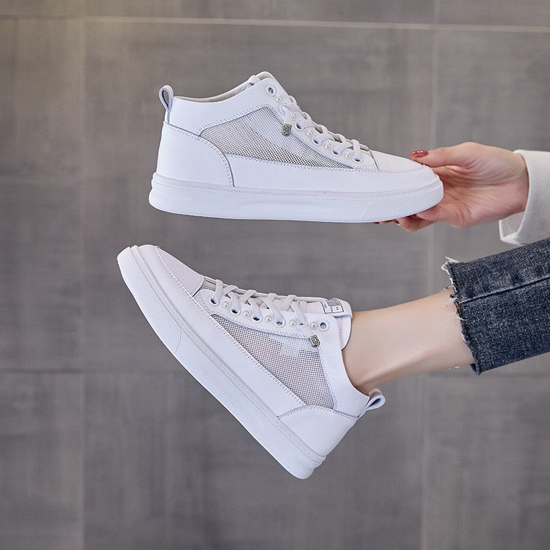 Soft Genuine Leather Lace-Up Court Sneakers