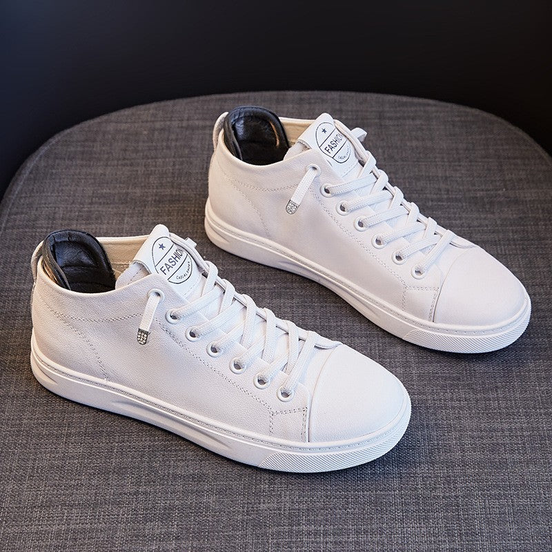 Soft Genuine Leather Lace-Up Court Sneakers