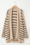 Breton Stripe Duster Cardigan With Pockets - Khaki