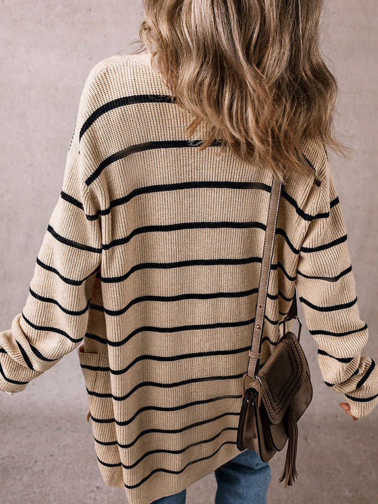 Breton Stripe Duster Cardigan With Pockets