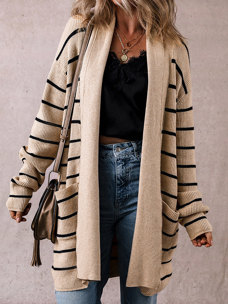 Breton Stripe Duster Cardigan With Pockets - view 2