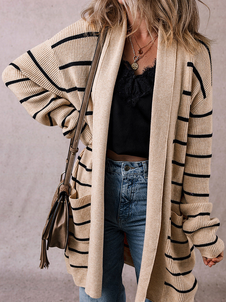 Breton Stripe Duster Cardigan With Pockets - view 3