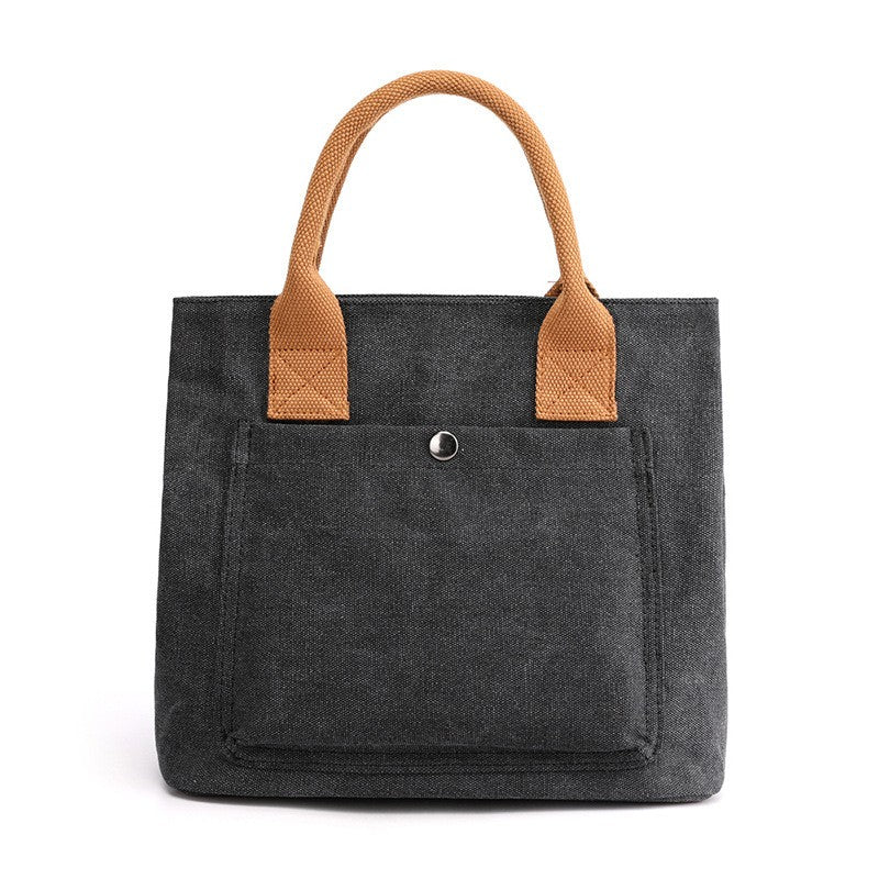 Canvas Mini Tote Bag with Front Pocket - Black
