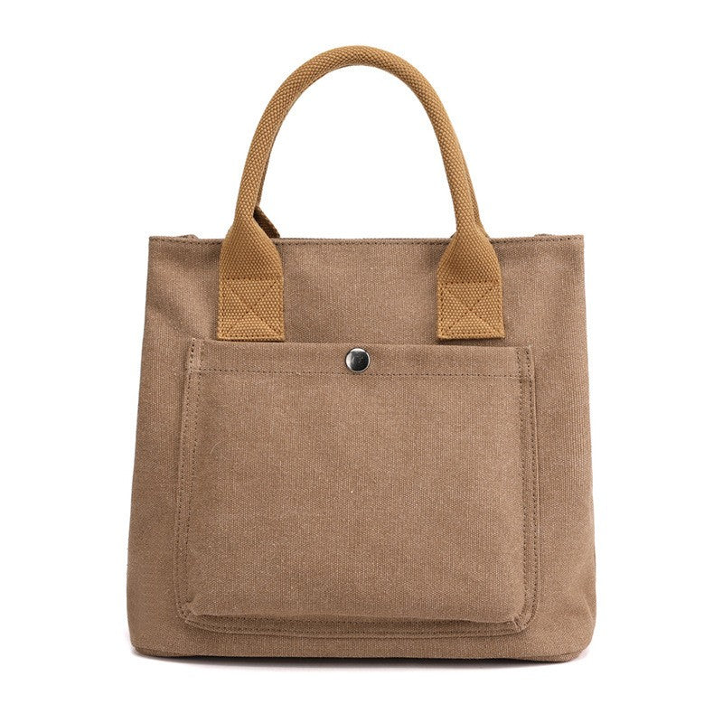 Canvas Mini Tote Bag with Front Pocket - Coffee
