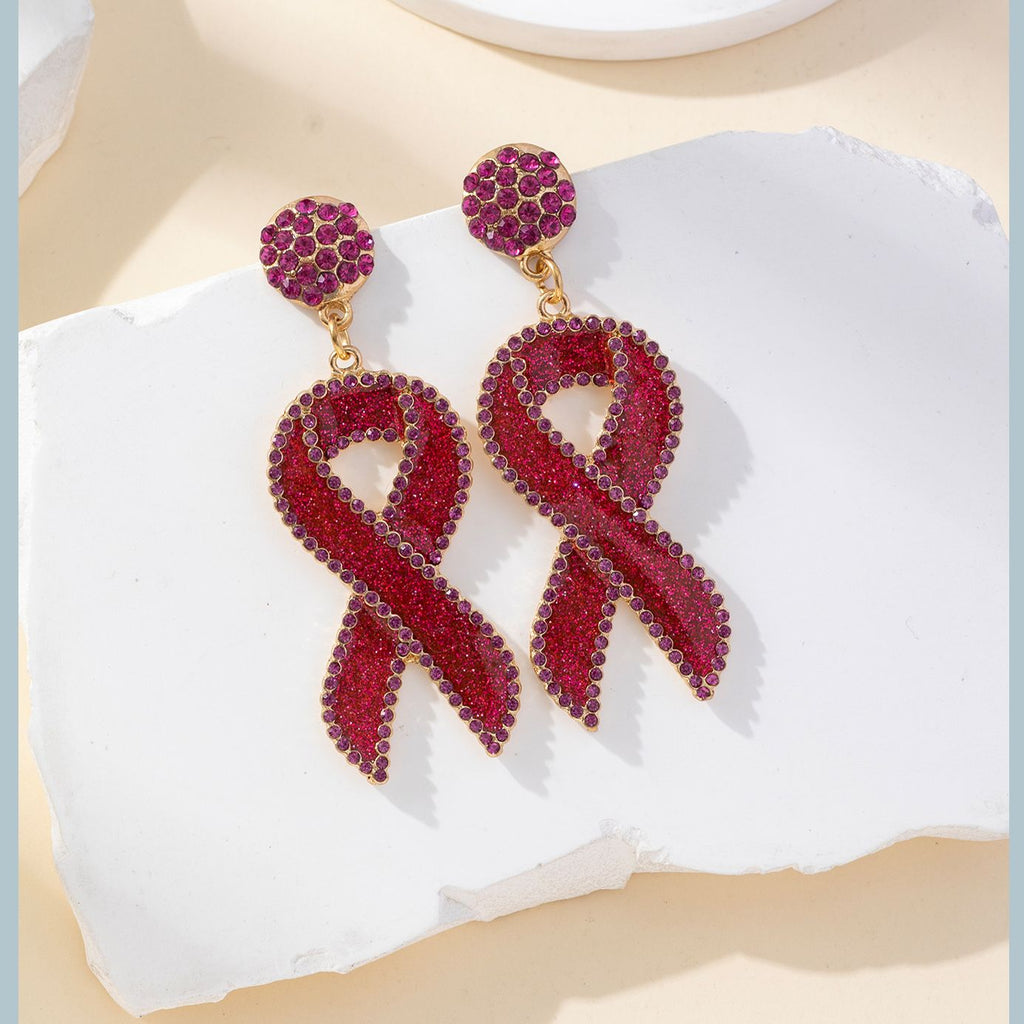 Sparkling Rhinestone Ribbon Drop Earrings - view 1