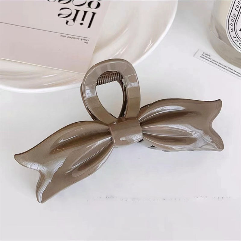 Oversized Bow Shaped Hair Claw Clip - Coffee