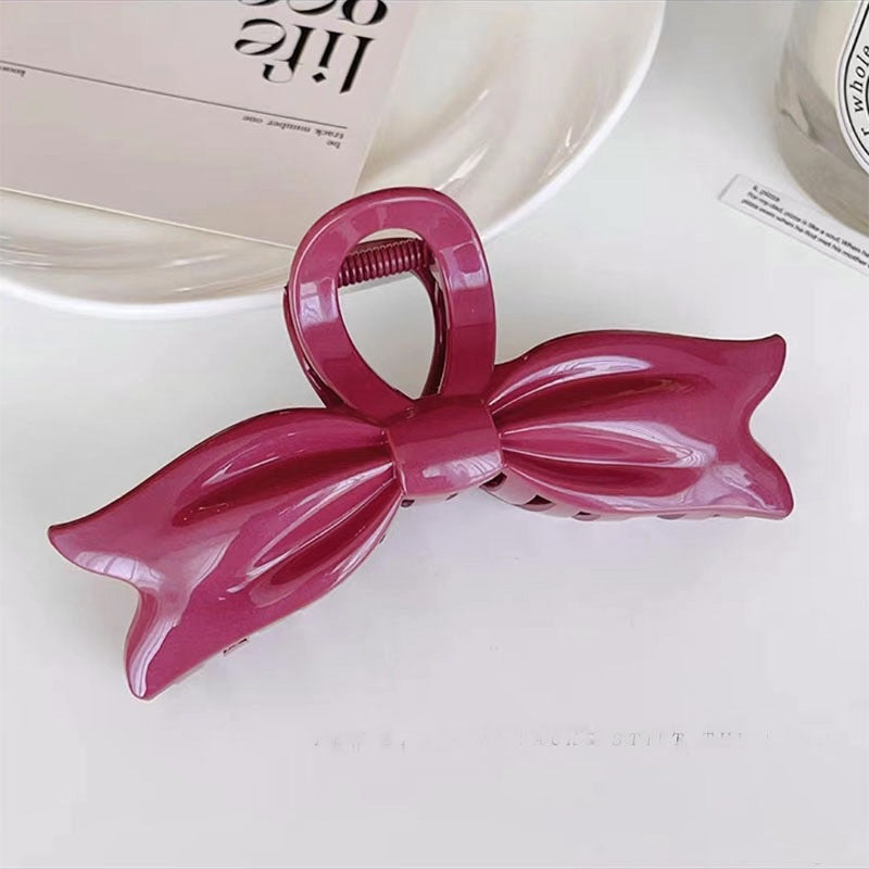 Oversized Bow Shaped Hair Claw Clip - Red