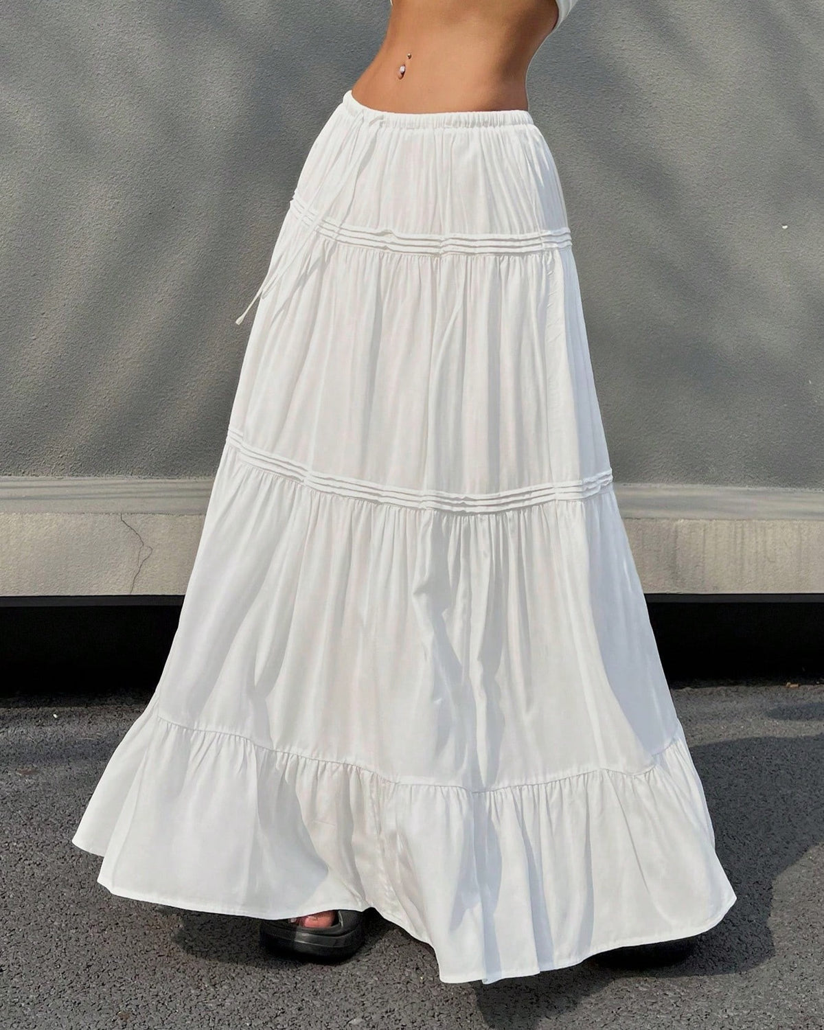 Tiered Cotton Blend Maxi Skirt - White - 2