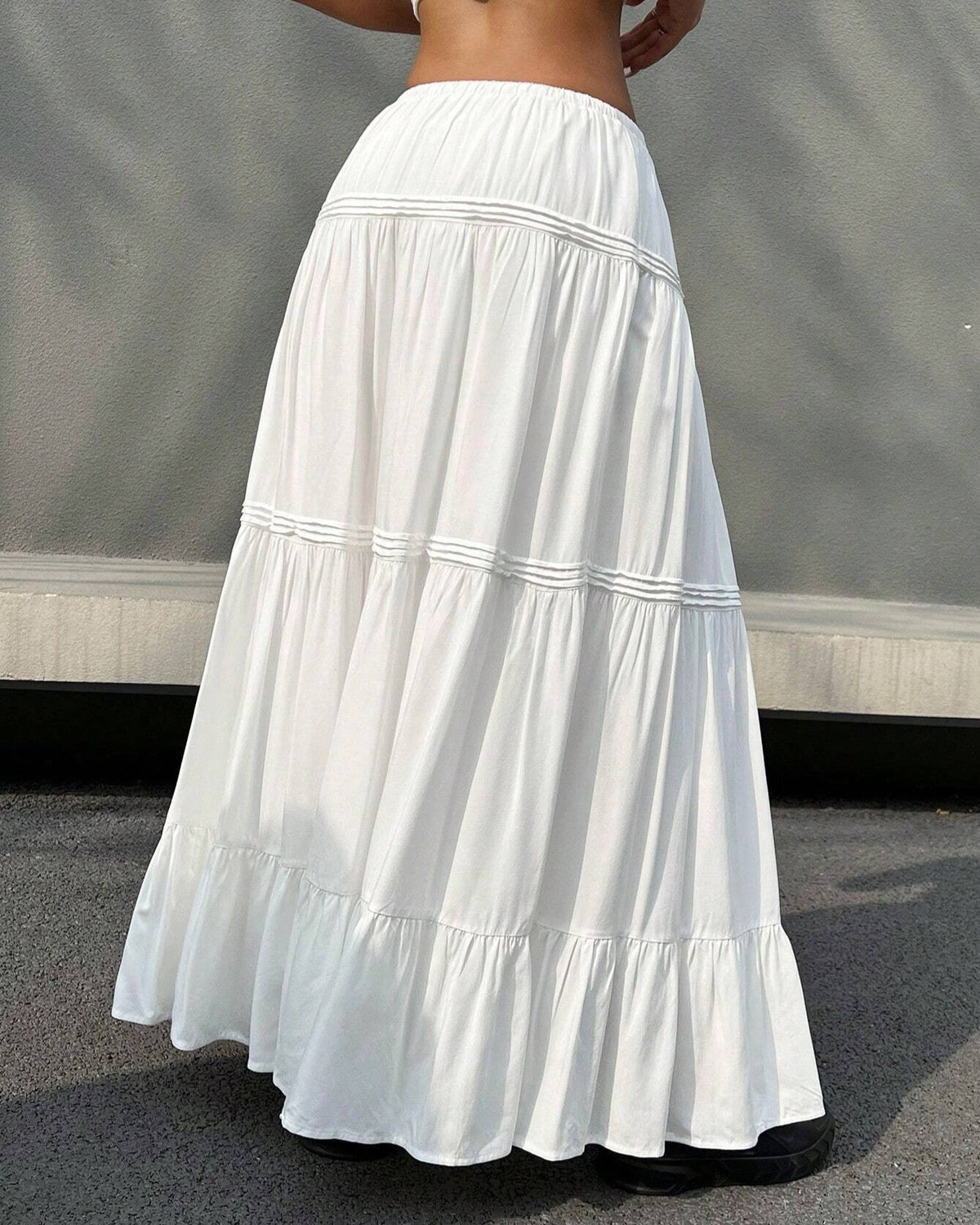 Tiered Cotton Blend Maxi Skirt - White - 3
