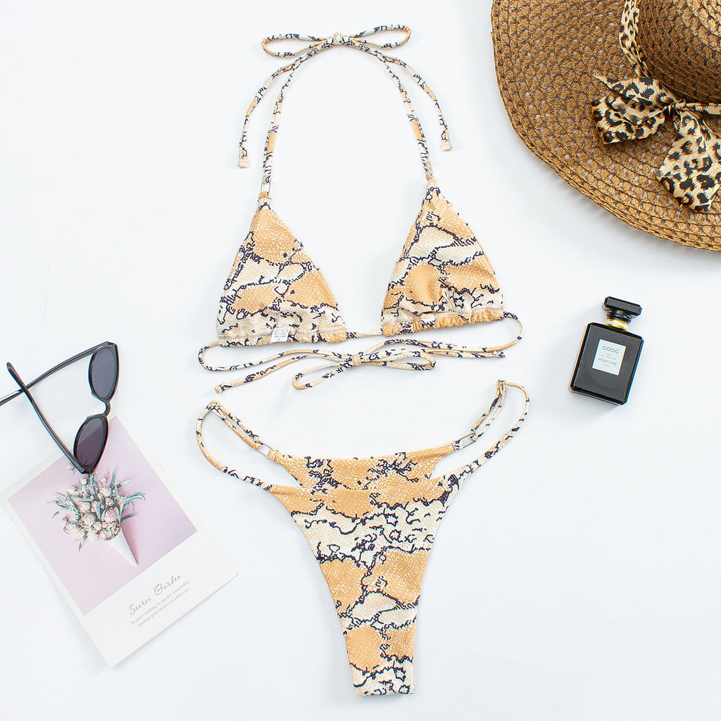 String Tie Side Triangle Bikini Set - Python - 2