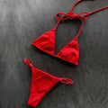 String Tie Side Triangle Bikini Set - Red