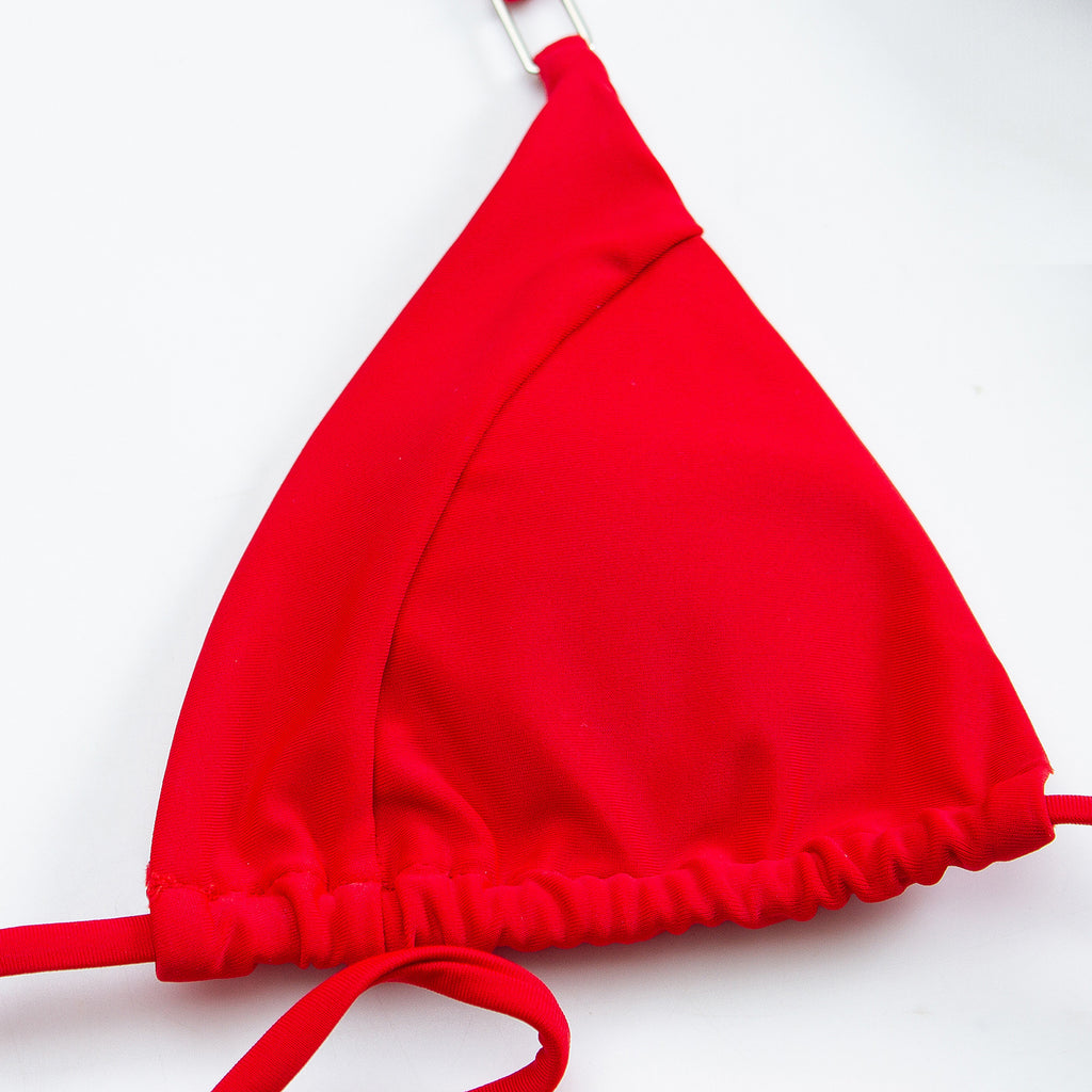 String Tie Side Triangle Bikini Set - Red - 3