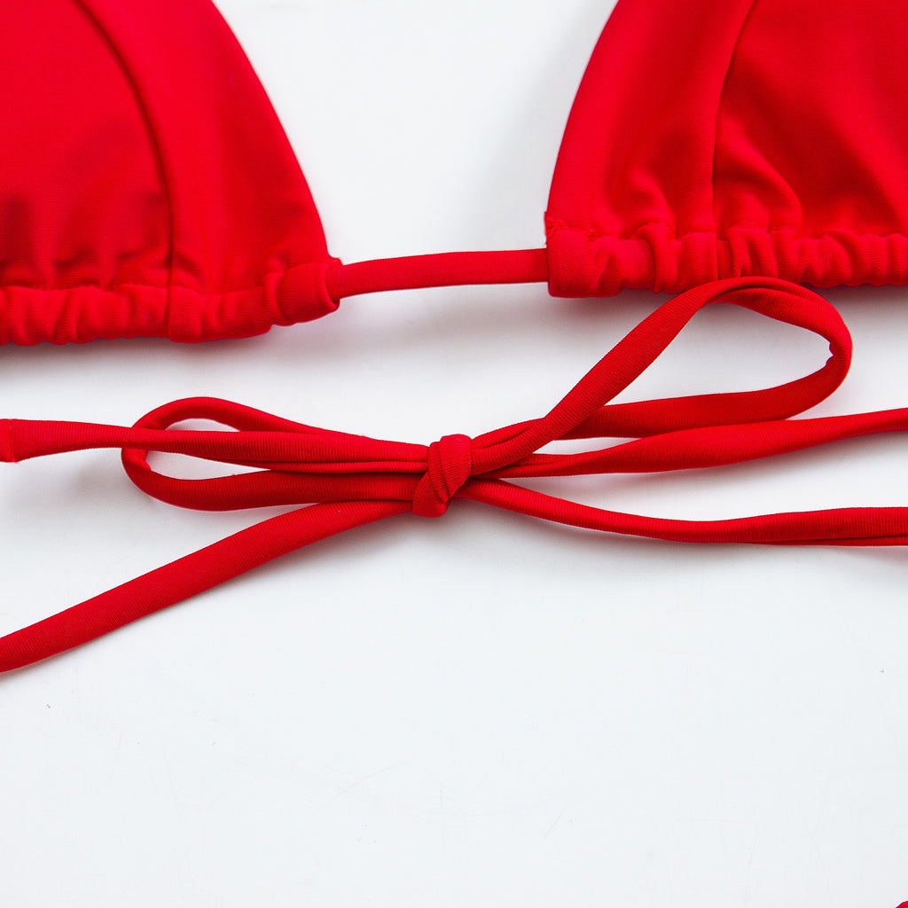 String Tie Side Triangle Bikini Set - Red - 4