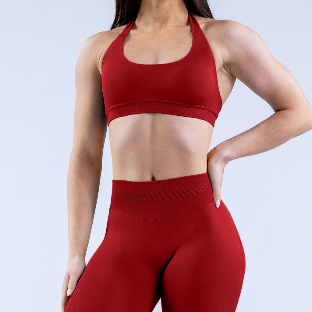 Seamless Matte Halter Scoop Neck Gym Sports Bra