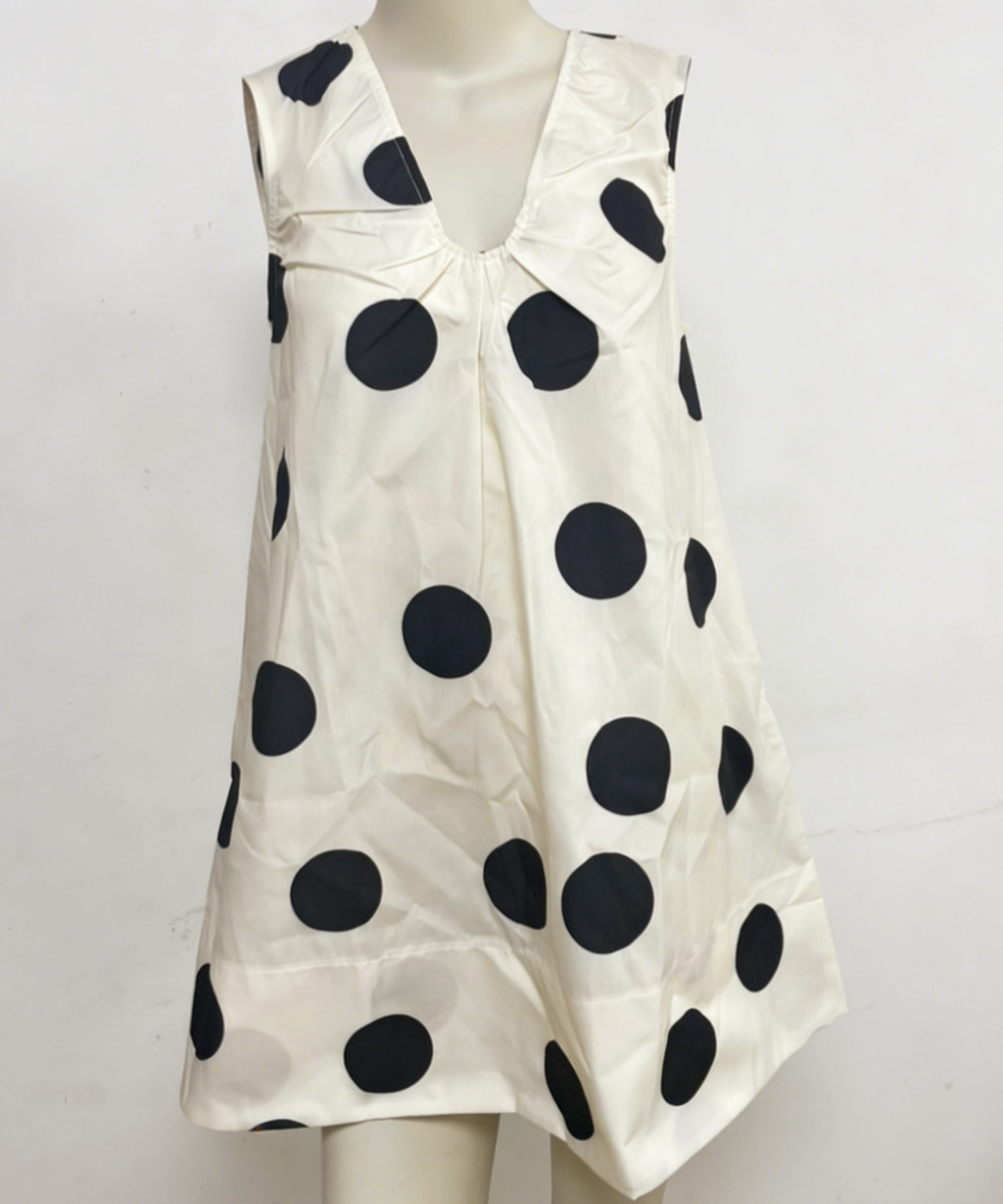 Dotted V Neck Mini Dress With Side Pockets - Apricot
