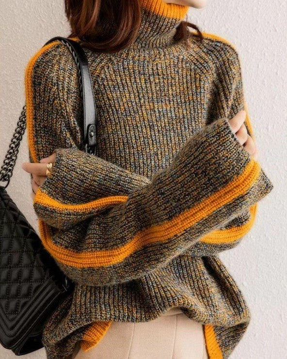 Marled Turtleneck Sweater With Contrast Trim - Decor