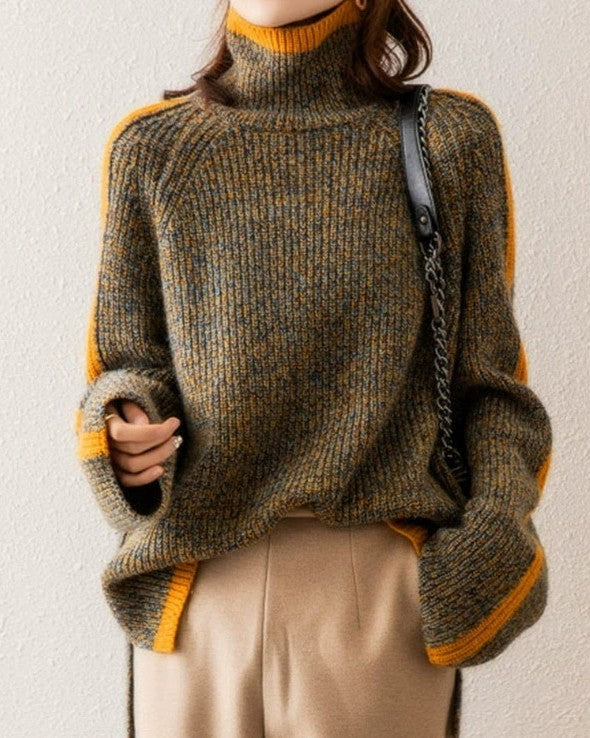Marled Turtleneck Sweater With Contrast Trim - Decor - 1