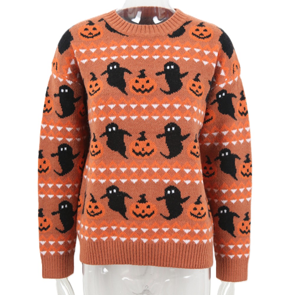 Spooky Ghost Crewneck Sweater For Halloween - Orange - 1