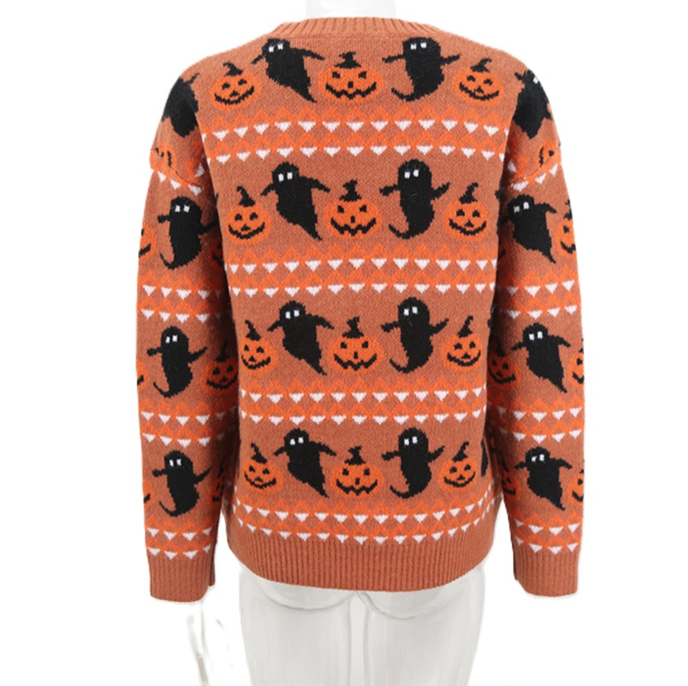 Spooky Ghost Crewneck Sweater For Halloween - Orange - 2