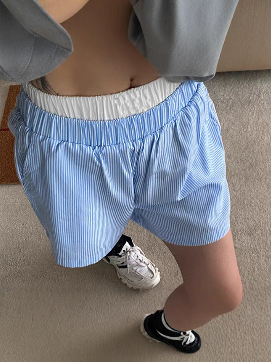 Contrast Waistband Striped Boxer Shorts - Blue