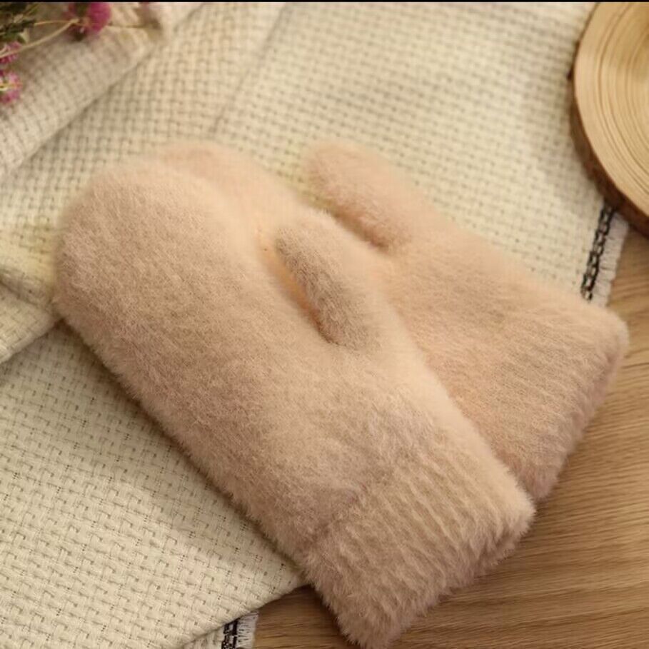 Soft Plush Winter Mitten Gloves - Beige