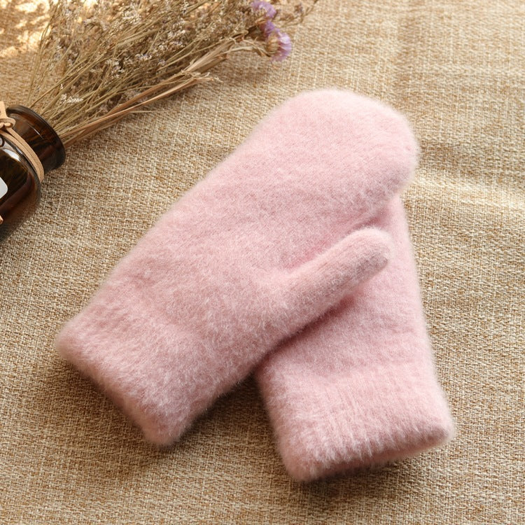 Soft Plush Winter Mitten Gloves - Pink