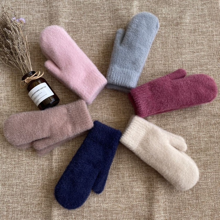 Soft Plush Winter Mitten Gloves - Pink - 1