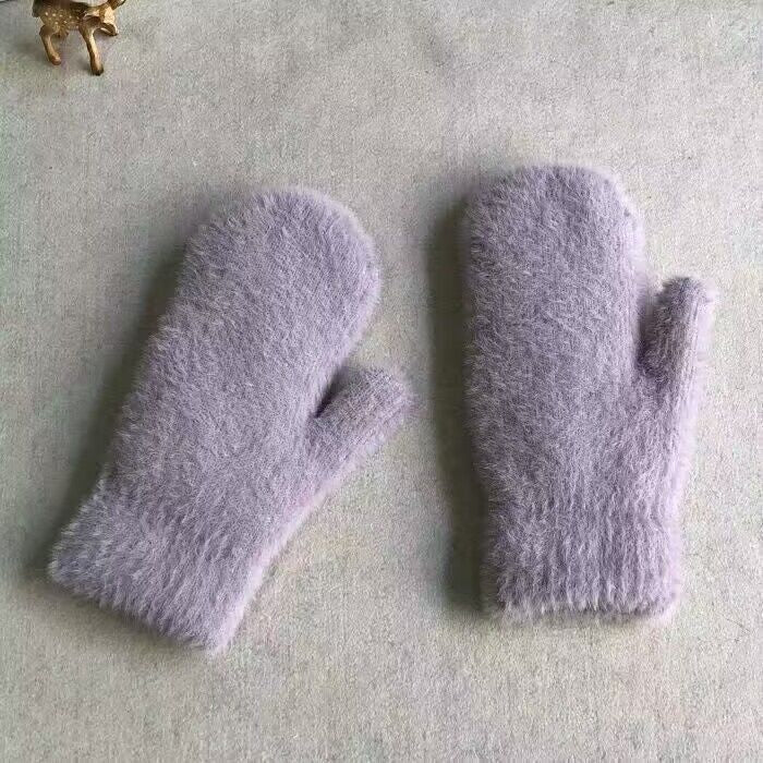 Soft Plush Winter Mitten Gloves - Violet