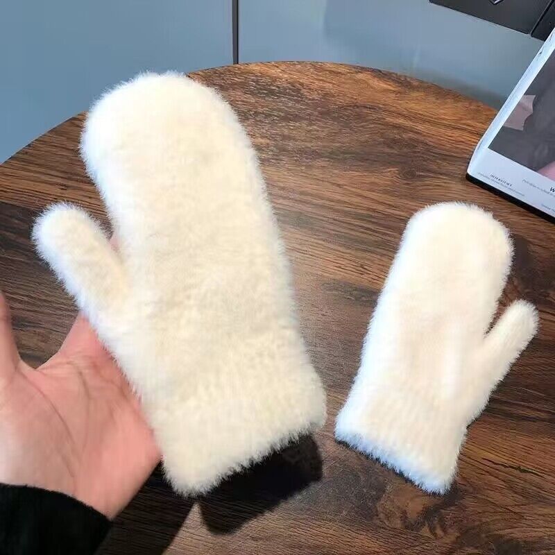 Soft Plush Winter Mitten Gloves - White