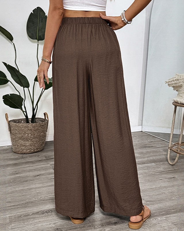 Embroidered Eyelet Wide Leg Palazzo Pants - Brown - 3