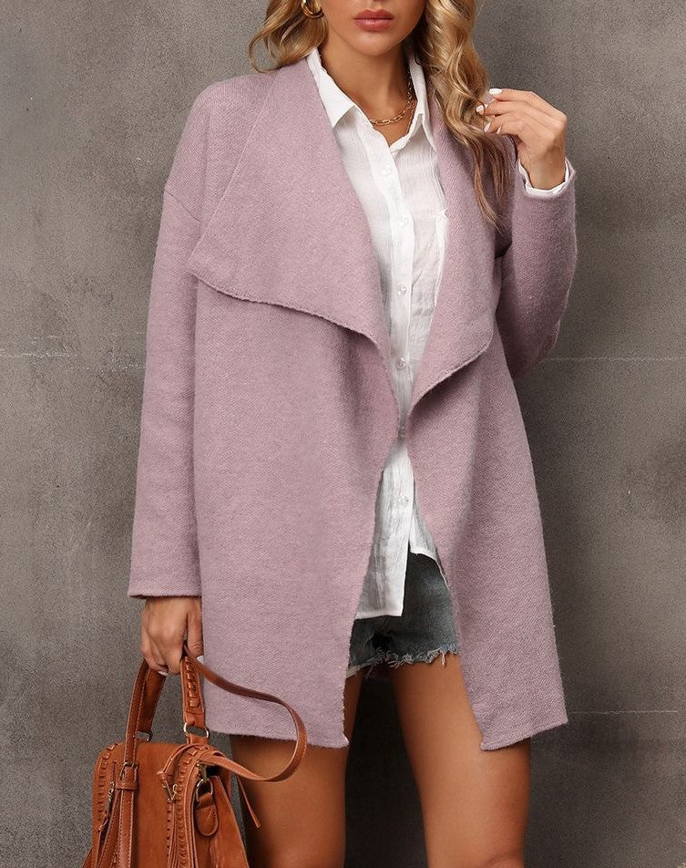 Draped Lapel Longline Knit Jacket - Purple