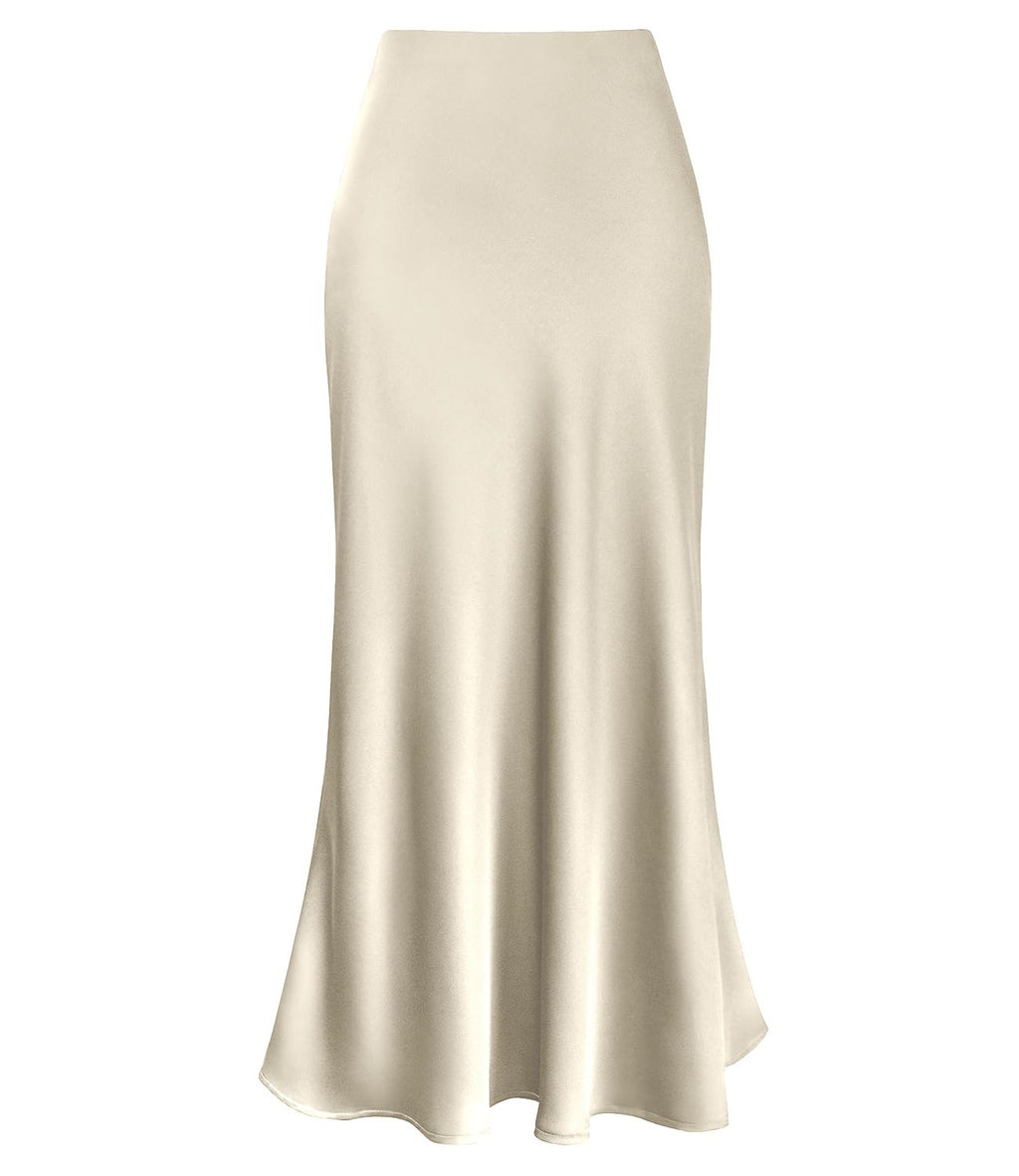 Bias Cut Satin Slip Maxi Skirt - Apricot