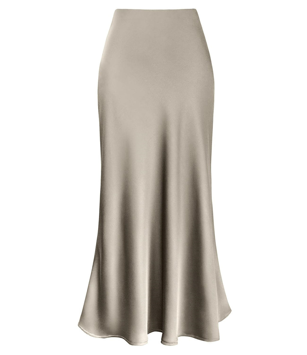 Bias Cut Satin Slip Maxi Skirt - Champagn
