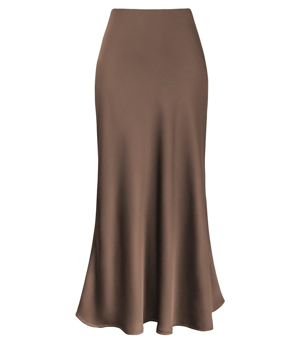 Bias Cut Satin Slip Maxi Skirt - Coffee