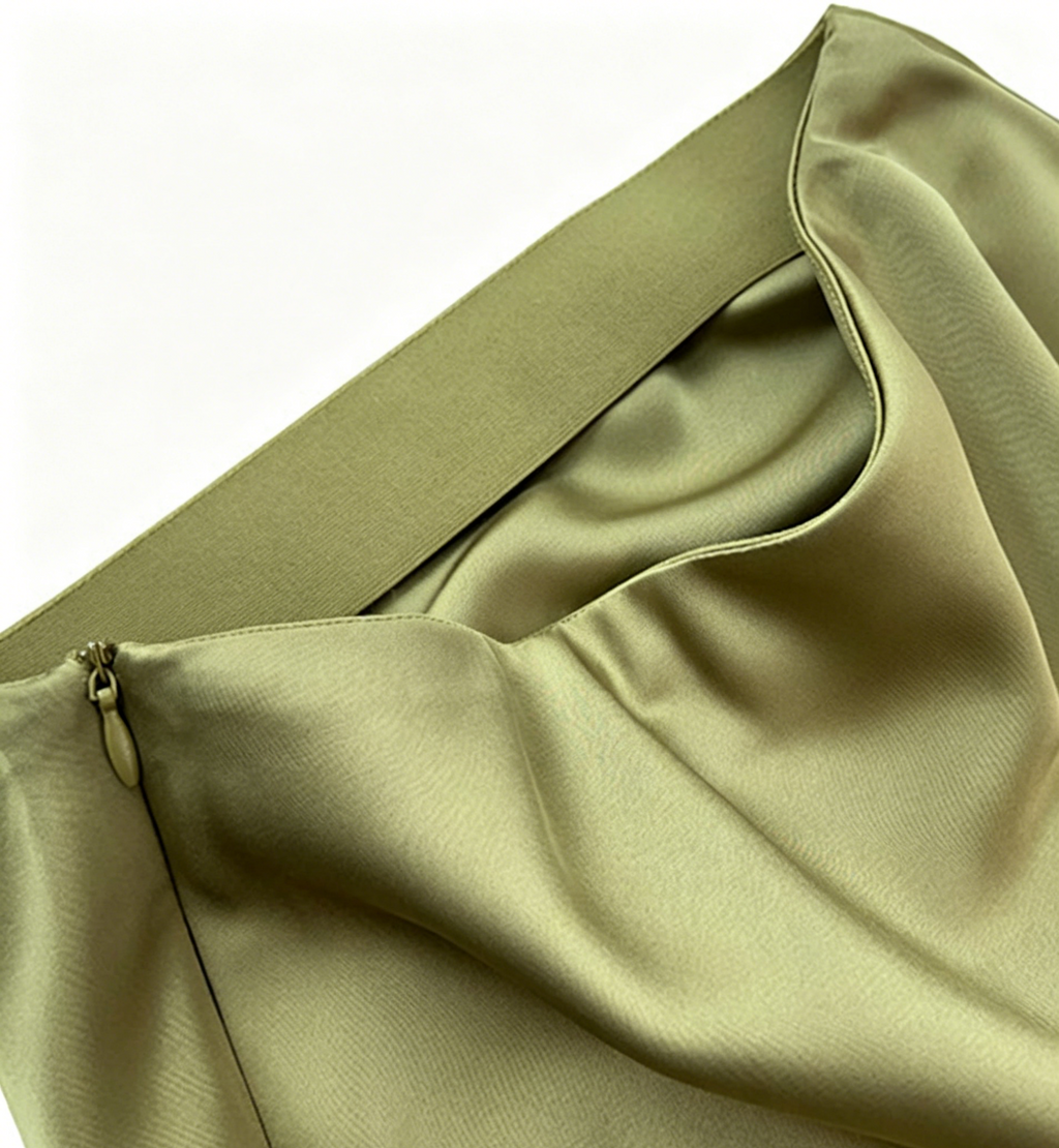 Bias Cut Satin Slip Maxi Skirt - Grass - 2