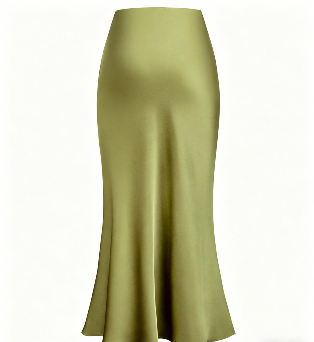 Bias Cut Satin Slip Maxi Skirt - Grass - 3