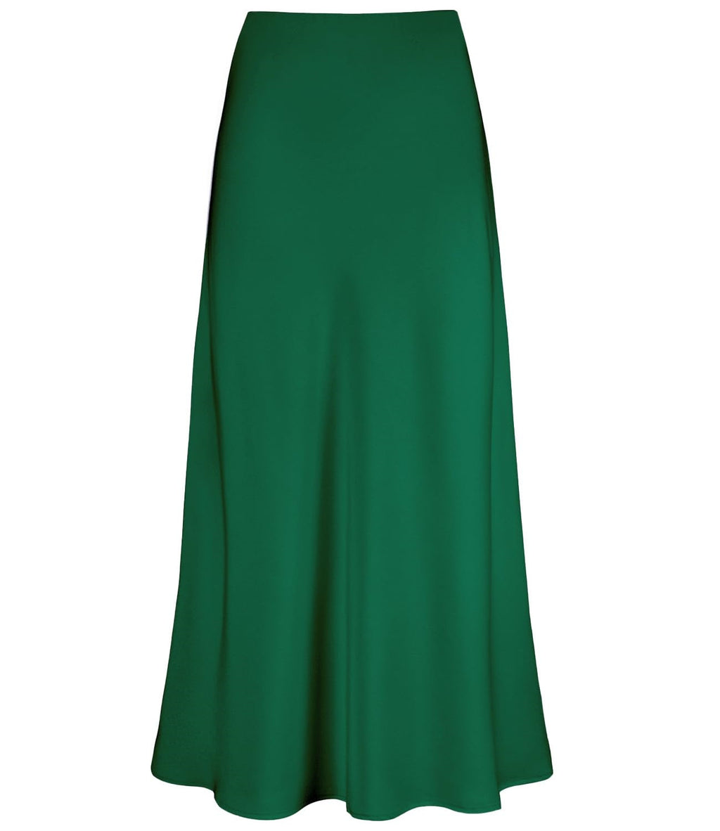 Bias Cut Satin Slip Maxi Skirt - Green