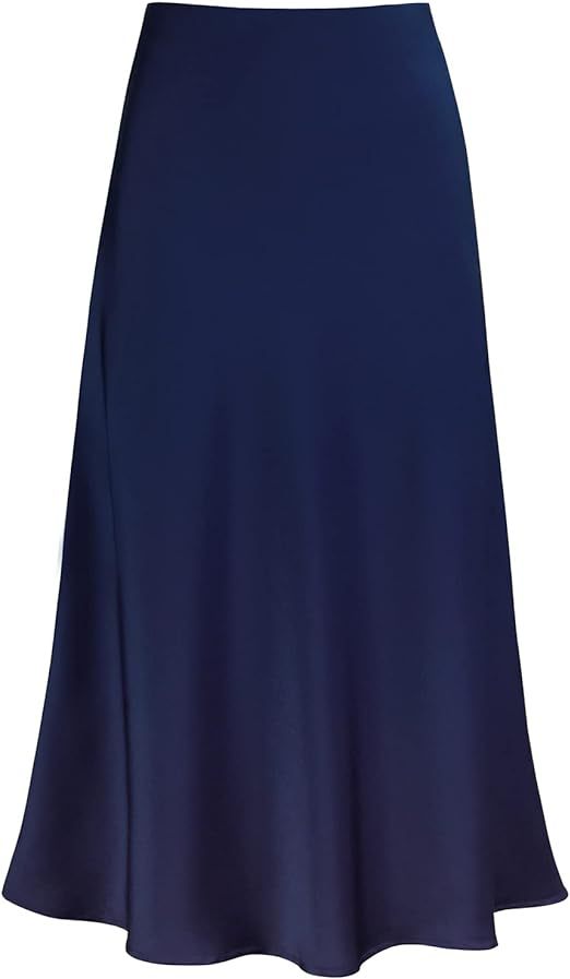 Bias Cut Satin Slip Maxi Skirt - Navyblue