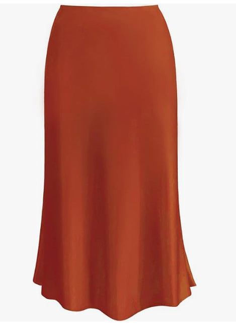 Bias Cut Satin Slip Maxi Skirt - Orange - 1