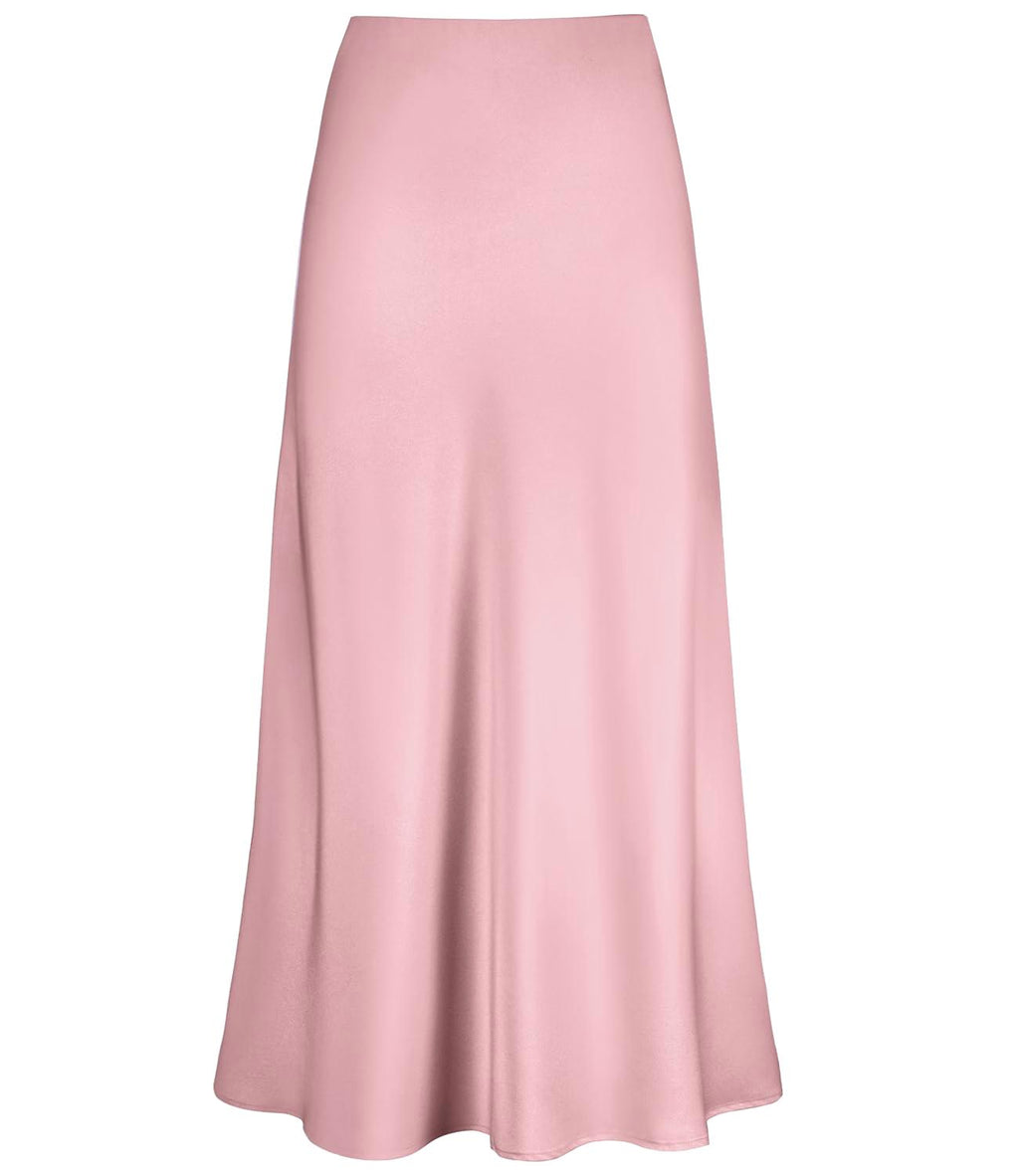 Bias Cut Satin Slip Maxi Skirt - Pink
