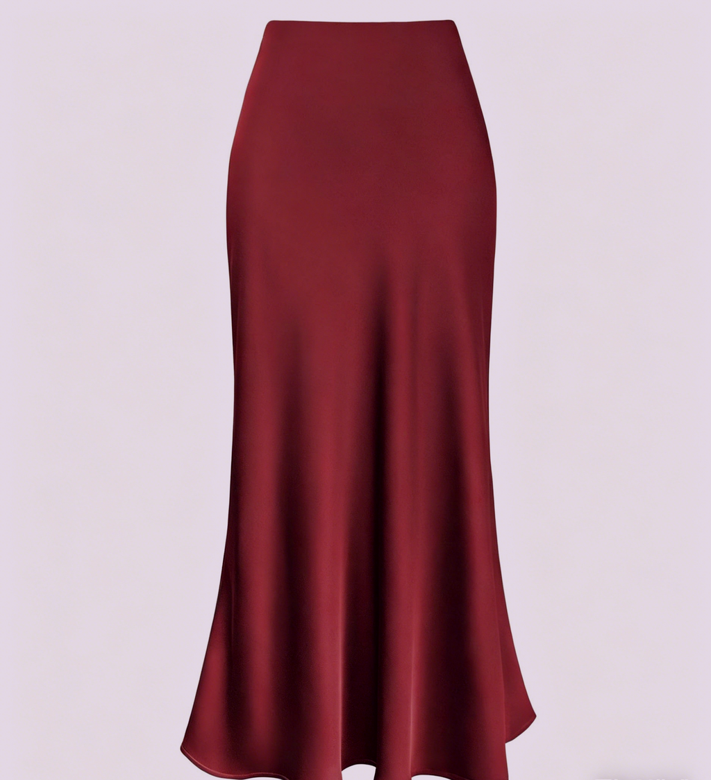Bias Cut Satin Slip Maxi Skirt - Wine_red