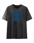 Faded Wash Fish Graphic Crew Neck Tee - Black