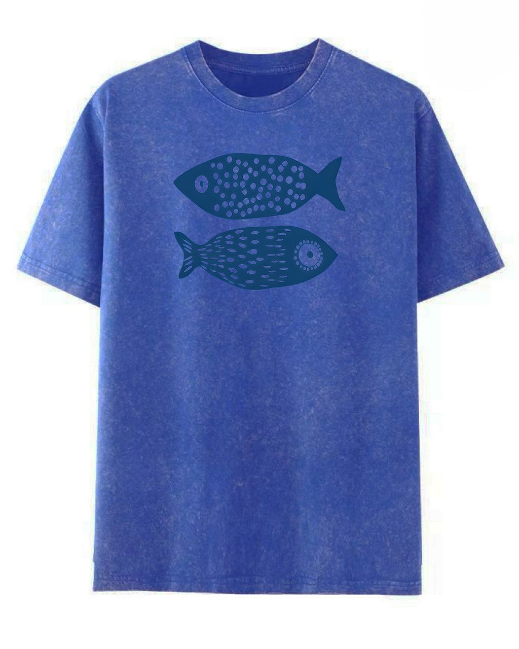 Faded Wash Fish Graphic Crew Neck Tee - Blue