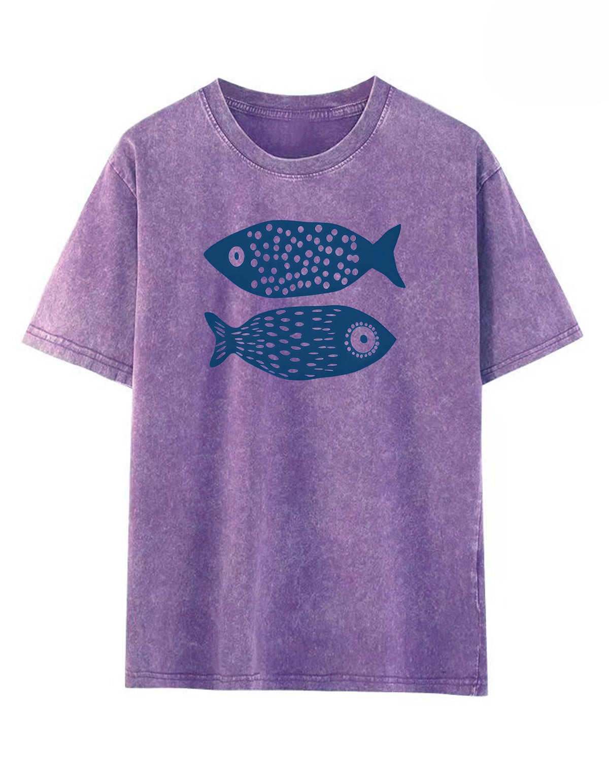 Faded Wash Fish Graphic Crew Neck Tee - Purple
