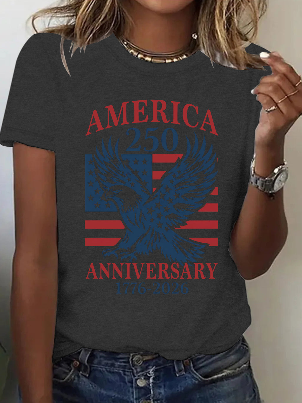 Eagle Flag 250 Anniversary Graphic T-Shirt - Greyblack