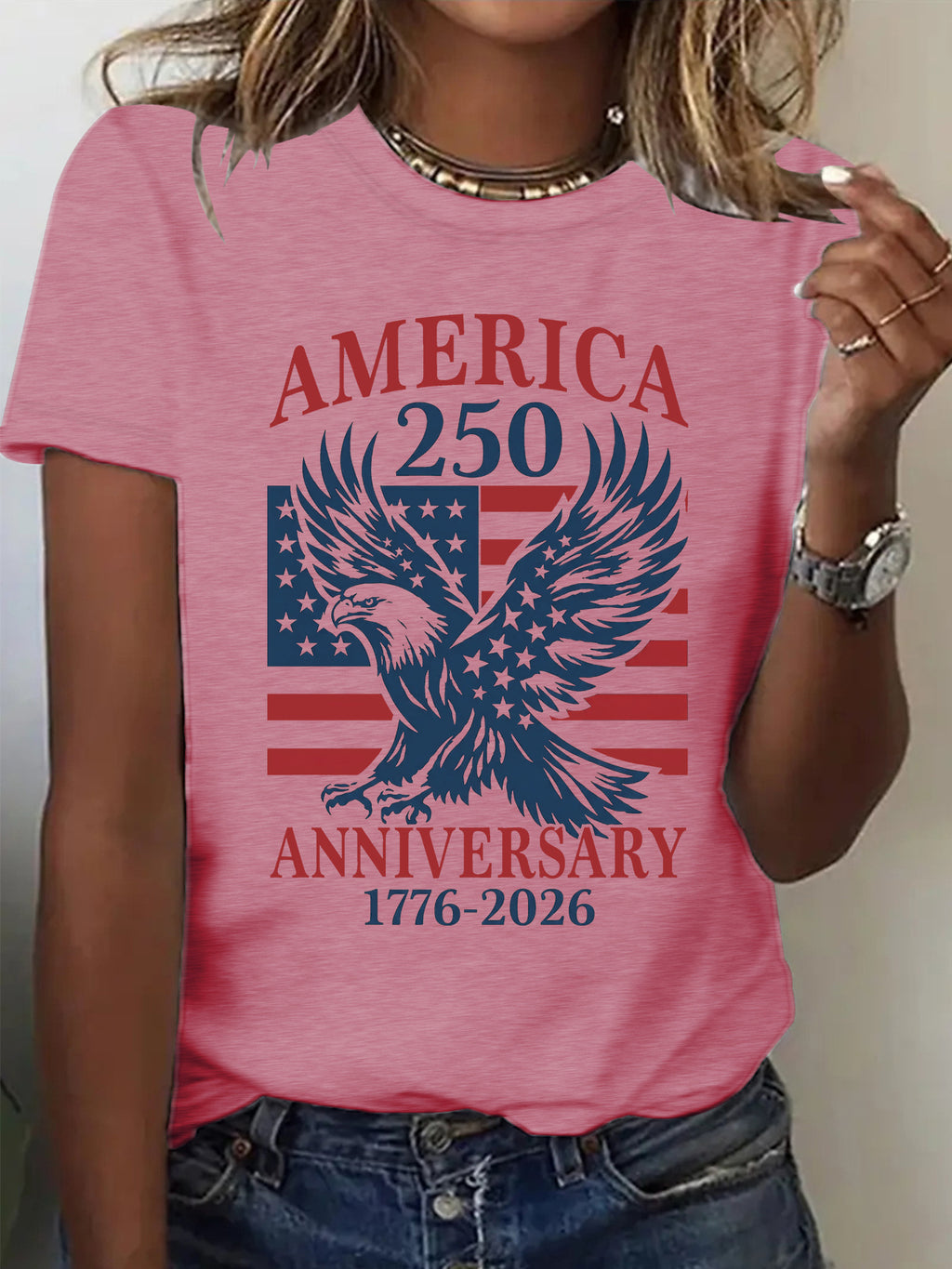 Eagle Flag 250 Anniversary Graphic T-Shirt - Pink