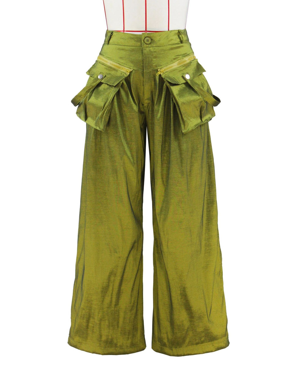 Flap Pocket Pleated Wide Leg Cargo Pants - Green - 2