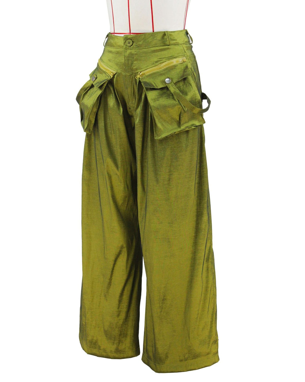 Flap Pocket Pleated Wide Leg Cargo Pants - Green - 3
