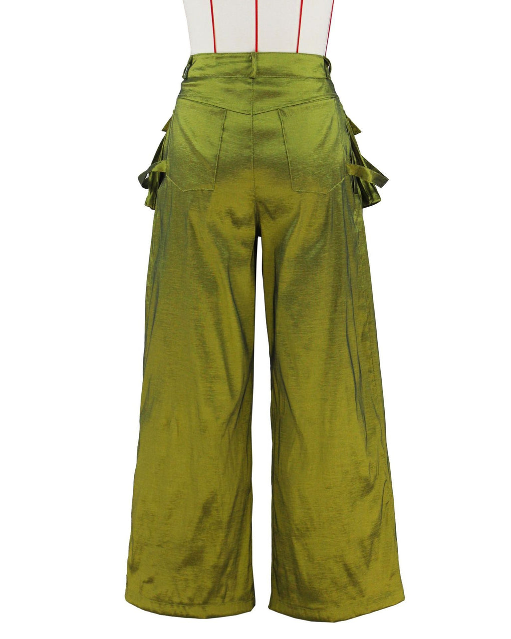 Flap Pocket Pleated Wide Leg Cargo Pants - Green - 4